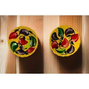 Set Of 2 Footed Talavera Mexican Pottery Salsa Bowl Painted Chili